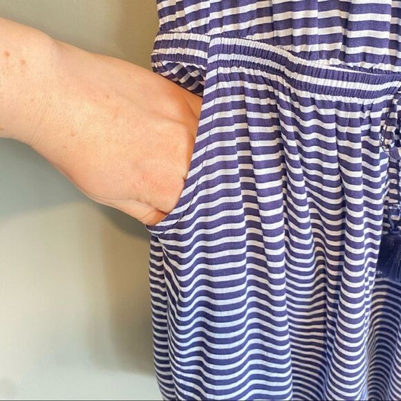 La Vie En Rose Aqua Coastal Stripe Off The Shoulder Romper - Picture 5 of 7